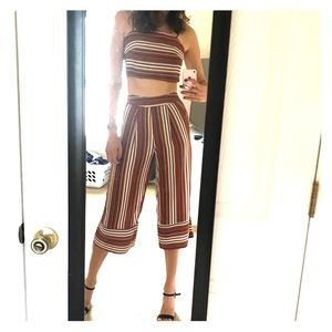 Striped 2 Piece Cropped Top and Wide Leg Pants